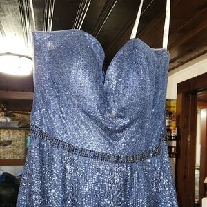 Ellie Wilde Blue Glitter Prom Dress